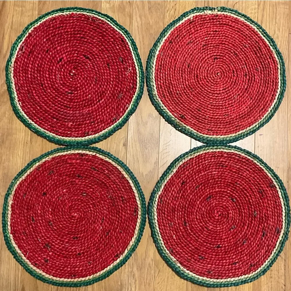 Set of 4 Round 15” Watermelon Natural Grass Table Placemat Indoor Outdoor